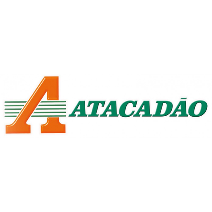 Um logotipo verde e laranja para atacadao em um fundo branco